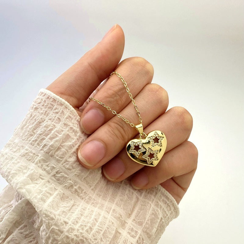 Versatile Heart-shaped Micro Inlaid Zirconium Necklace