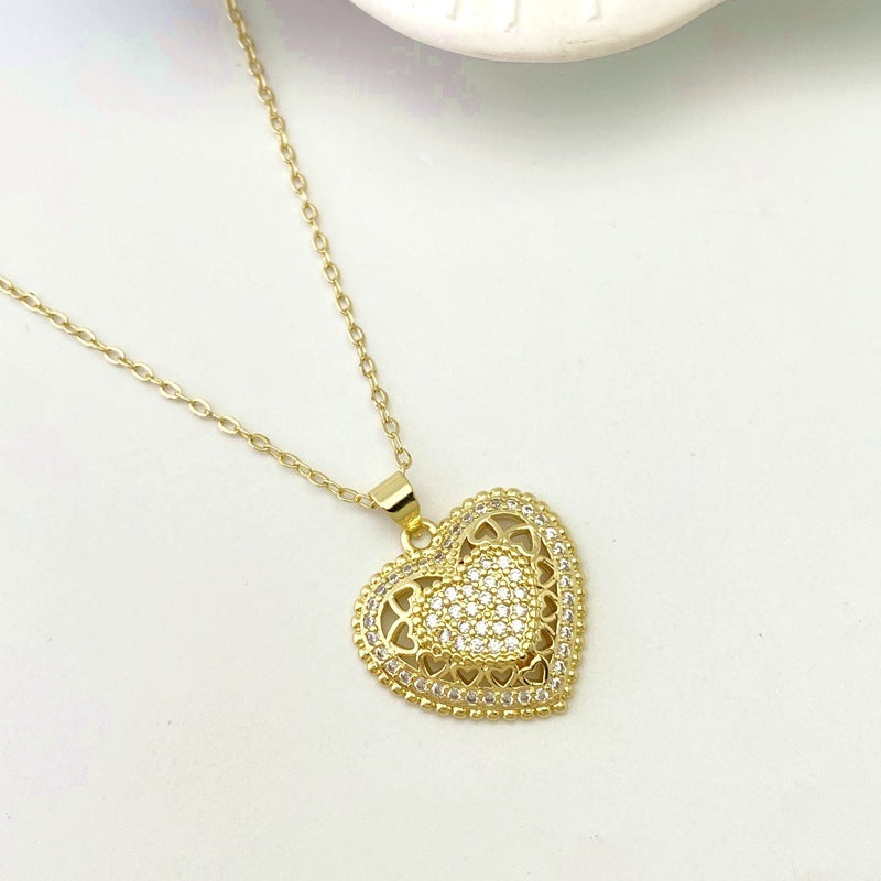 Versatile Heart-shaped Micro Inlaid Zirconium Necklace