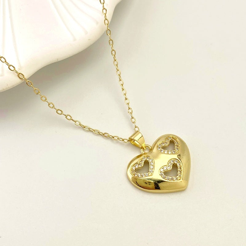 Versatile Heart-shaped Micro Inlaid Zirconium Necklace