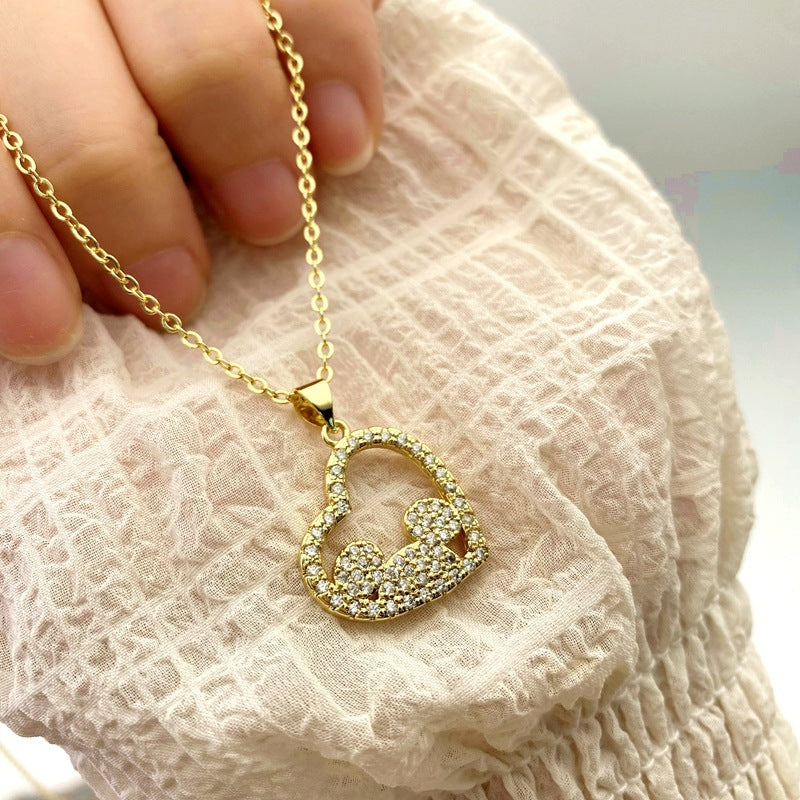 Versatile Heart-shaped Micro Inlaid Zirconium Necklace